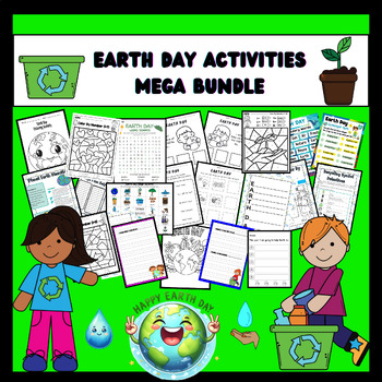 Preview of First Grade Earth day Worksheets BUNDLE: Coloring, Writing, Games, and more