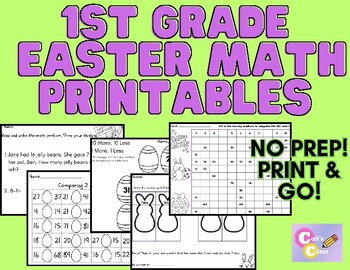 Preview of First Grade Easter Math Printables - No Prep Worksheets for Spring