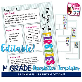 Preview of First Grade Editable Newsletter Templates