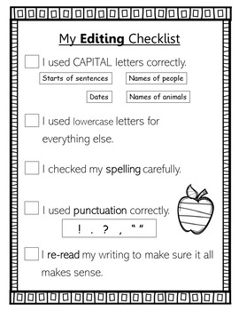 1st Grade Editing Checklist by Miss Becca's Classroom | TpT