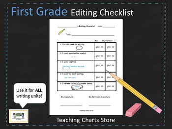 First Grade Editing Checklist for Writing Workshop by Teaching Charts