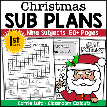 Preview of Christmas Sub Plans First Grade December Emergency Substitute Plans