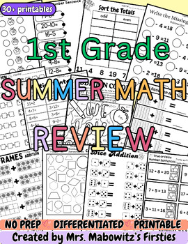 Preview of First Grade End of Year Math Practice, Summer Review (NO PREP) packet