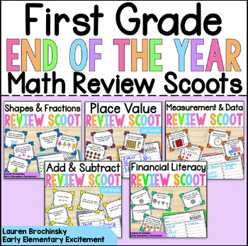 Preview of First Grade End of Year Math Review Scoot Write the Room Pack