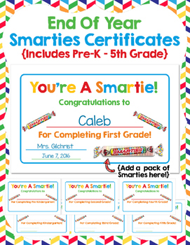 Preview of End of Year SMARTIES Certificates:  Pre-K through Fifth Grade Included!