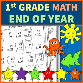 Preview of First Grade End of the Year Math Review No Prep Printables Worksheets