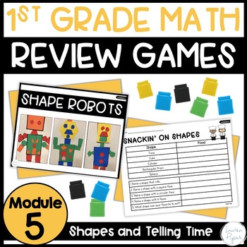 Preview of 1st Grade Math Games 2D and 3D Shapes Telling Time to Hour and Half Hour