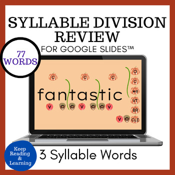 Preview of First Grade Fall Phonics Syllable Division Google Slides™ 3 Syllable Words