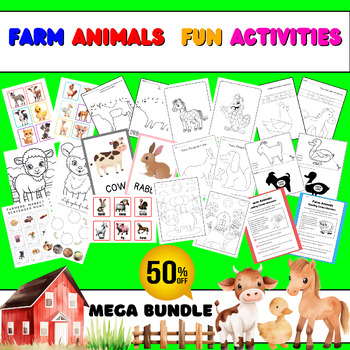 Preview of First Grade Farm Animals Fun Activities: Coloring, Reading, Cutting, Tracing..