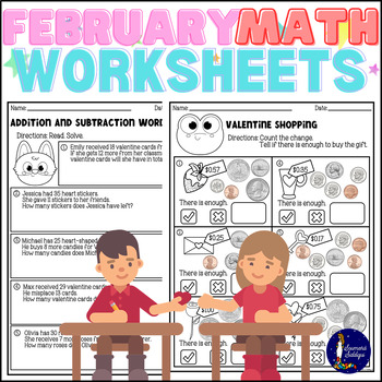 Preview of First Grade February Math Worksheets