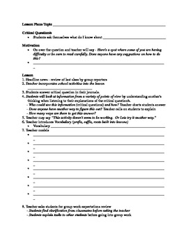 Preview of First Grade "Fill In The Blank" Lesson Template (Danielson and CCSS)