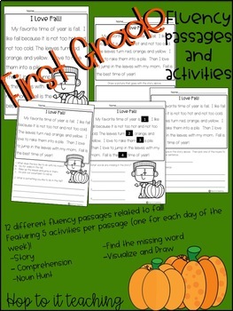 Preview of First Grade Fluency Passages with Comprehension Activities (Fall Themed)