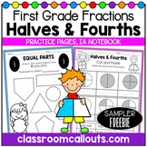 Free Sampler 1st Grade Fractions Halves & Fourths