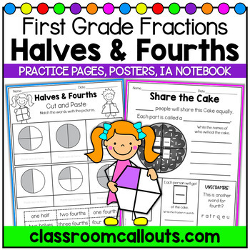 Preview of Partitioning Shapes into Halves & Fourths 1st Grade Fractions