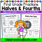 Partitioning Shapes into Halves & Fourths 1st Grade Fractions