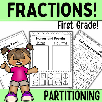 Preview of First Grade Fractions - Partitioning Shapes Activities NO PREP Equal Parts