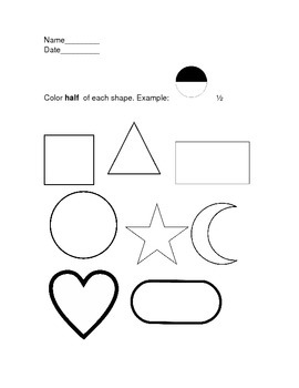 Preview of First Grade Fractions Worksheet: Color Half