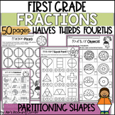 First Grade Fractions Worksheets and Partitioning Shapes H