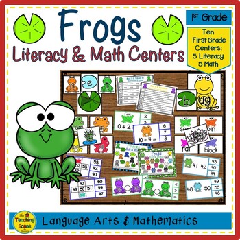 Preview of First Grade Frogs Themed Literacy & Math Centers & Activities