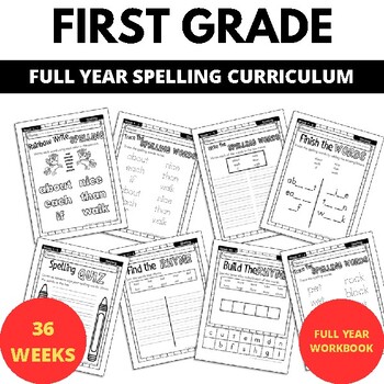 First Grade Full Year Spelling Curriculum | 36 Weeks | 182 pages