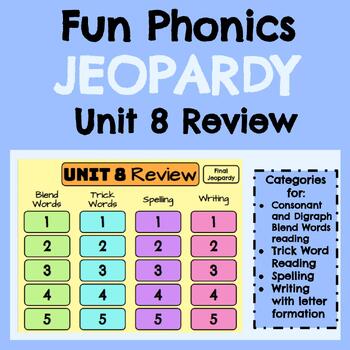 Preview of First Grade Fun Phonics Jeopardy Review Game: Unit 8 (Consonant/Digraph Blends)