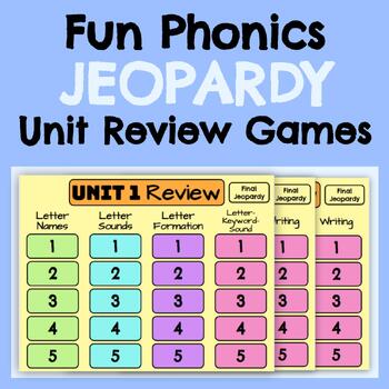 Preview of First Grade Fun Phonics Jeopardy Review Games: Units 1-14 BUNDLE