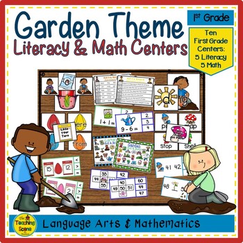 Preview of First Grade Garden Themed Literacy & Math Centers & Activities