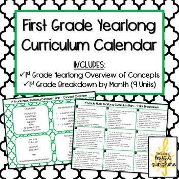 Preview of First Grade General Music Curriculum Calendar and Concept Overview