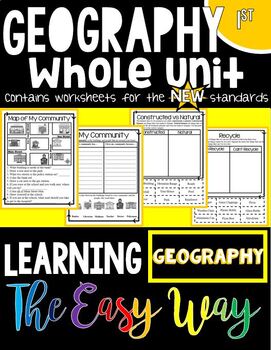 Preview of First Grade Social Studies: Learning Geography the Easy Way (ALL NEW STANDARDS!)