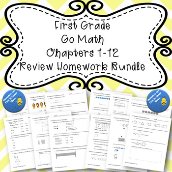 Preview of First Grade Go Math Chapters 1-12 Review Homework BUNDLE