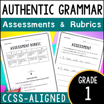 Preview of 1st Grade Grammar Assessments and Rubrics - Yearlong Set of 30 Assessments