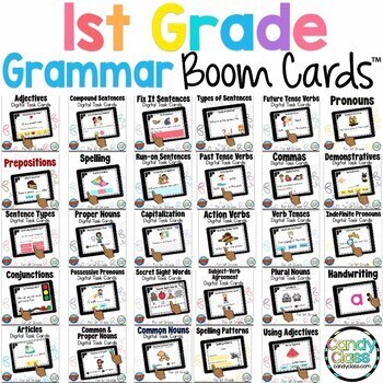 Preview of 1st Grade Grammar Practice BOOM Card Games - ELA Mini Lesson & Activities Bundle