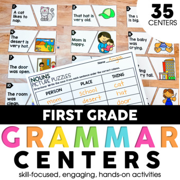 Preview of Grammar Centers - Review Practice Games Activities for 1st Grade