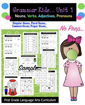 Preview of First Grade Grammar Kids- Unit 1... Nouns, Verbs, Adjectives, Pronouns
