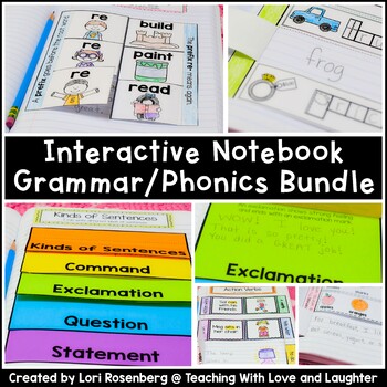 Preview of First Grade Grammar and Phonics Interactive Notebook Bundle