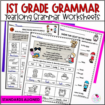Preview of Grammar Worksheets Nouns, Verbs, Adjectives, Prepositions, Sentences First Grade