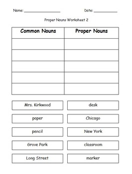 First Grade Grammar/Writing Common & Proper Nouns Cut and Paste ...