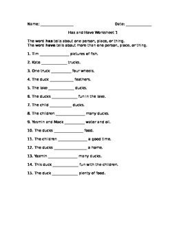 First Grade Grammar Writing Has Or Have Worksheet By Michelle Cox