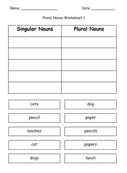 First Grade Grammar/Writing Plural Nouns Cut and Paste Worksheet Packet