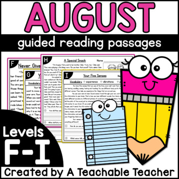 Preview of First Grade Guided Reading Passages for August Levels F-I