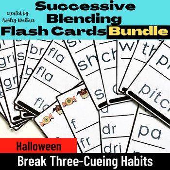 Preview of First Grade Halloween Successive Blending Flashcards Bundle Short Vowels & More