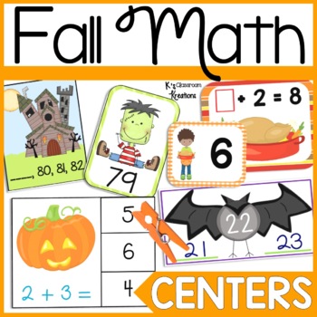 Preview of First Grade Halloween and Fall Math Center Bundle