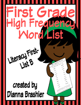 Preview of First Grade Sight Words List B (Literacy First) Word List Homework Packet