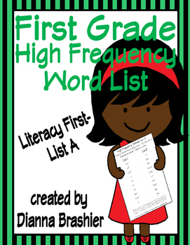 Preview of First Grade Sight Words List A (Literacy First) Word List Homework Packet