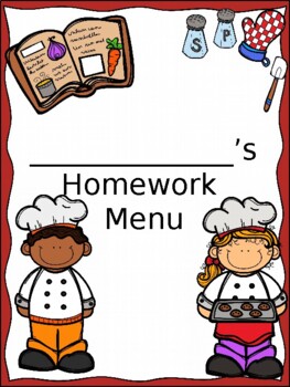 Preview of Distance Learning- Menu-Homework Menu-1st Grade