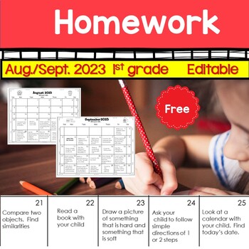 first grade homework calendar