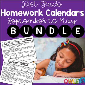 Preview of First Grade Homework Calendars September -May