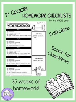 Preview of First Grade Homework Checklists for the YEAR