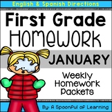 First Grade Homework - January (English and Spanish Directions)