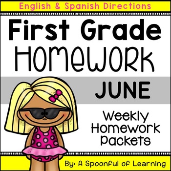 Preview of First Grade Homework - June (English and Spanish Directions)